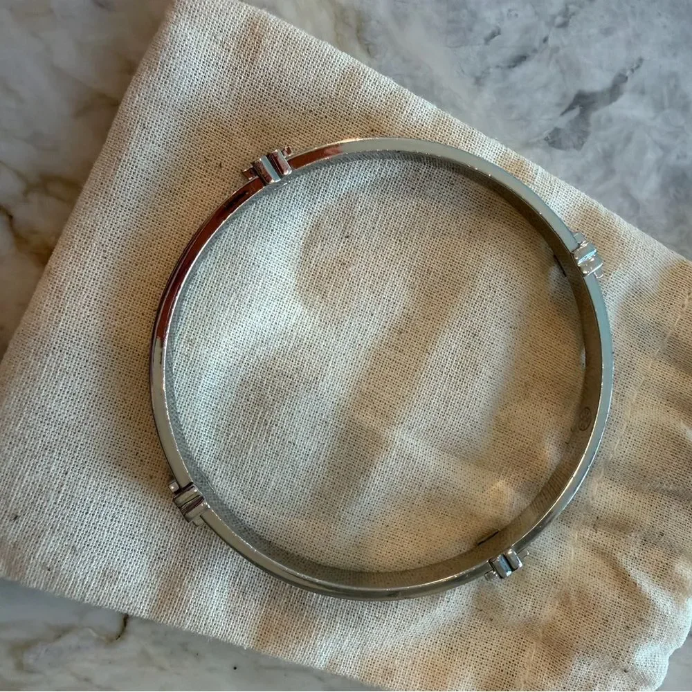 Tory Burch Silver-Tone Double-T Hinged Bracelet
